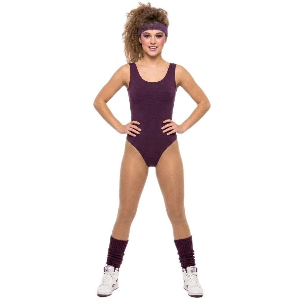 Body Wrappers VTG 80s Aerobics Thick Cotton Tank Leotard CoolMax Liner Plum AS